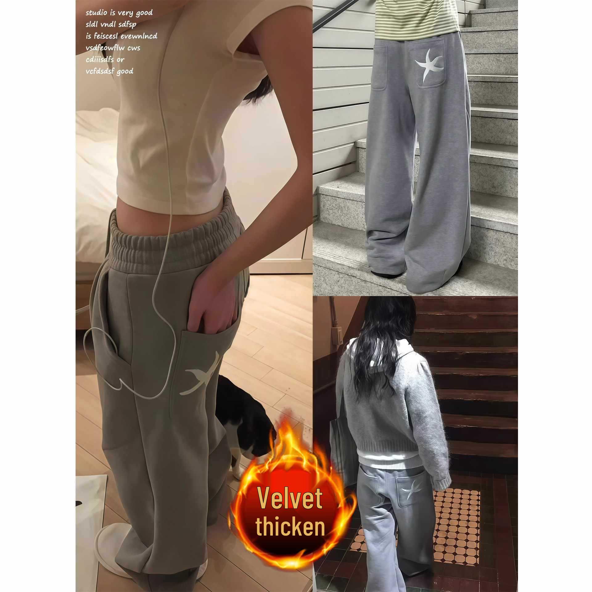 

Women s Fleece-Lined Embroidered Pocket Pants, Pure Cotton, Autumn Winter Collection 2XL