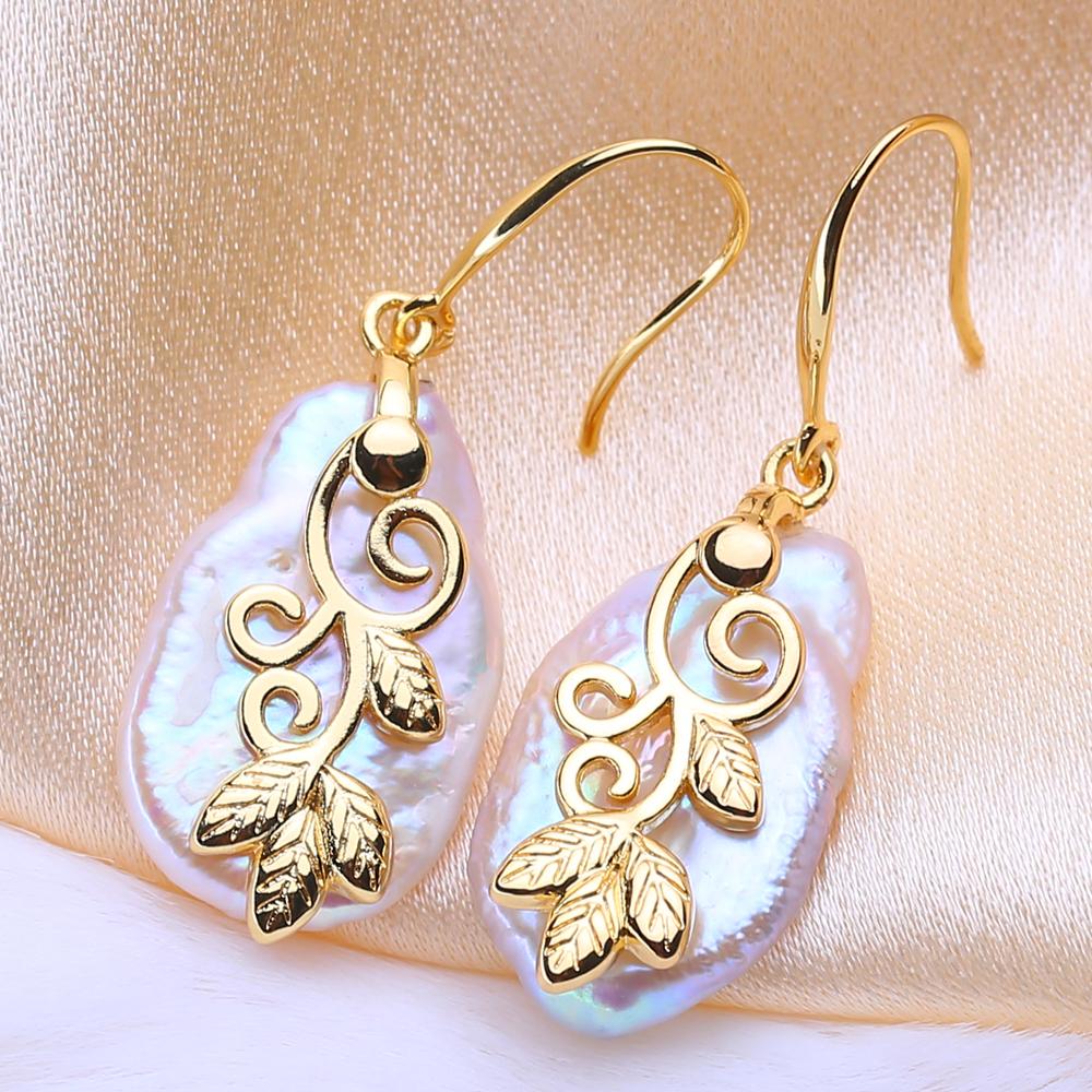 

LSOOYH Натуральный пресноводный крупный жемчуг барокко неправильной формы, серьги-капли модного золотого цвета для женщин, подарки на день рождения