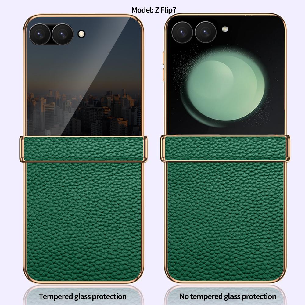 Ultra-Slim Full Protection Genuine Leather Case for Samsung Galaxy Z Flip 7 FE 6 5 Flip7 Hinge Bumper Shockproof Cover