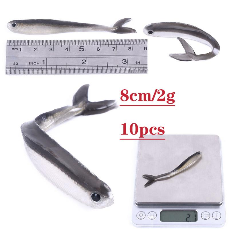 10pcs Fishing Loach Soft Bait Two-color Small Fish Lure 8cm/2g Lightweight Fishing Gear for Angling And Baitfish