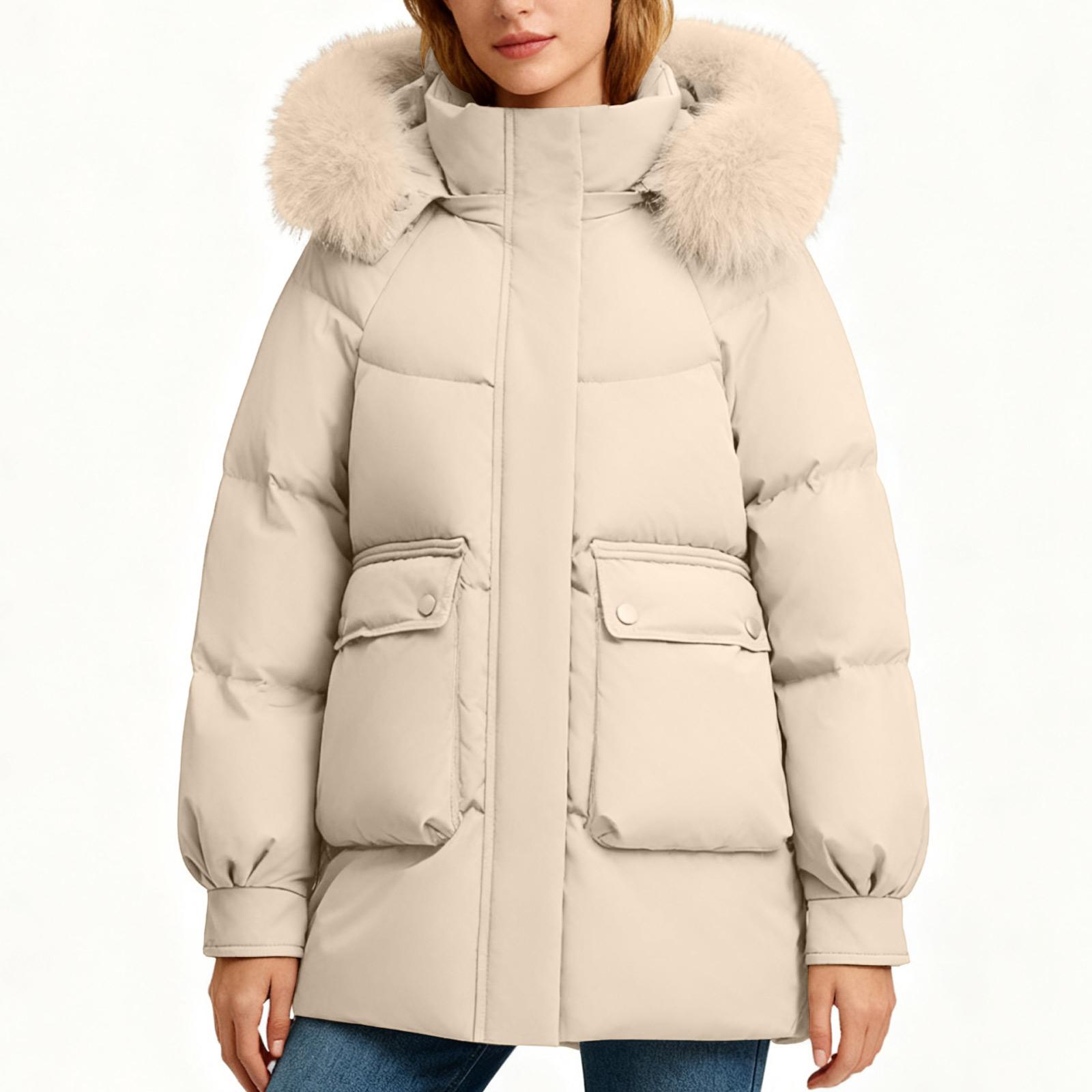 

Женская модная приталенная куртка-пуховик средней длины XL бежевый