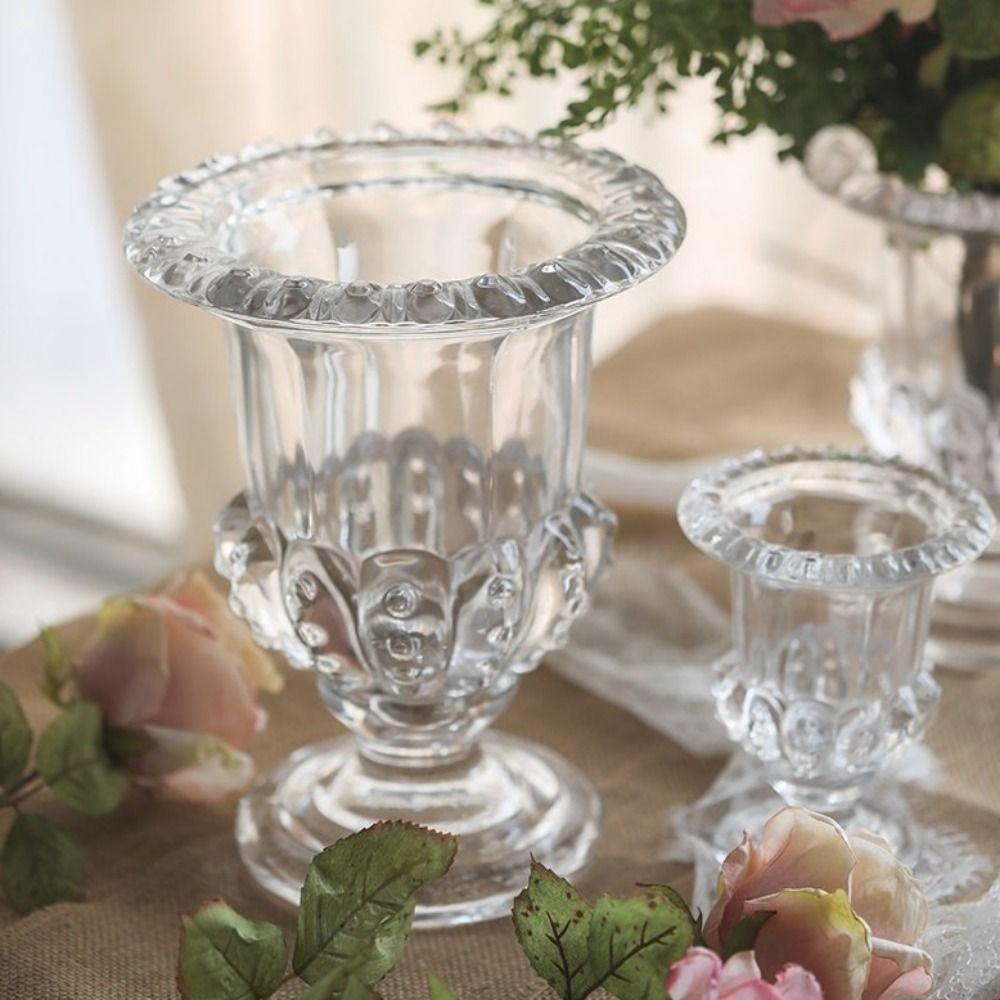 Multi-functional French Style Transparent Glass Vase Retro Elegant Flower Arrangement Vase Decorative Candle Holder for Home