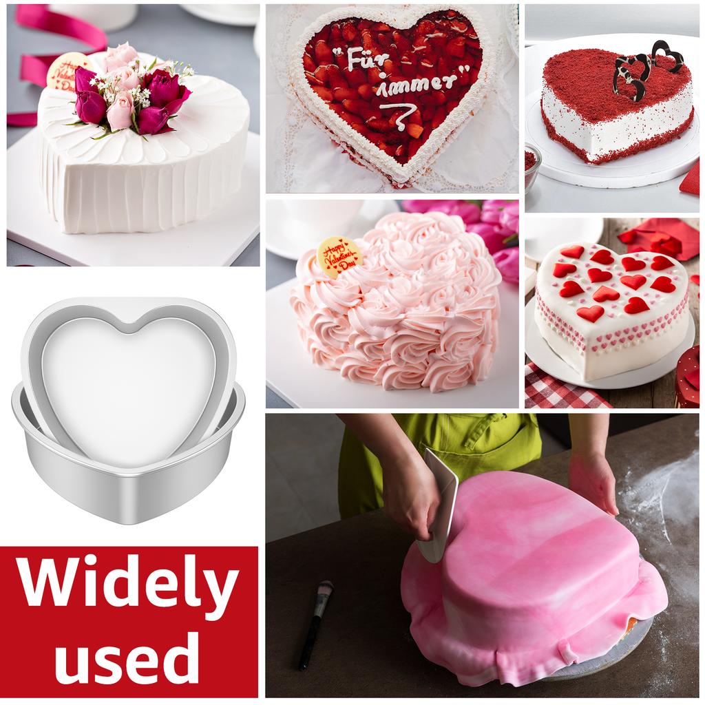 2Pcs 8 Inch Aluminum Heart Cake Bakeware Removable or Fixed Bottom Cake Die for Aluminum Alloy Baking Cake Mold Pan Nonstick