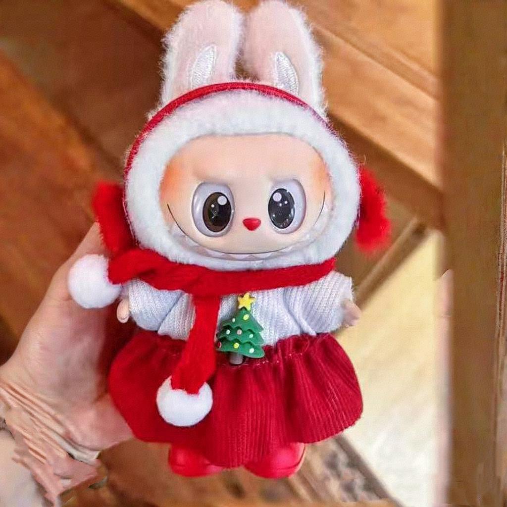 17cm Labubu Baby Doll Clothes Canvas Dress Changing Set Christmas New Year Outfit for 17cm Dolls