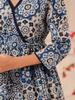Lurex Blue Floral Printed V Neck Cotton Top