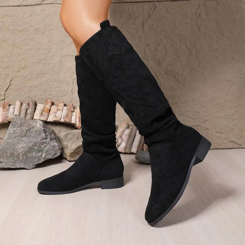 Modne Damskie Buty 2025 Modne Wsuwane Damskie Kozaki Nowe Okrągłe Noski Nowoczesne Kozaki Damskie Zimowe Plus Size Wygodne Kozaki do Kolana