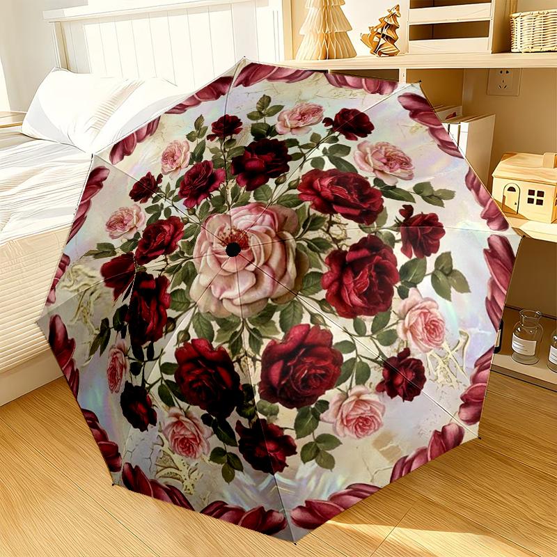 Blue Rose Mandala Umbrella 8-Frame for Travel, camping, Casual Lightweight Portable Umbrella, Essential for every family Holidays Gift