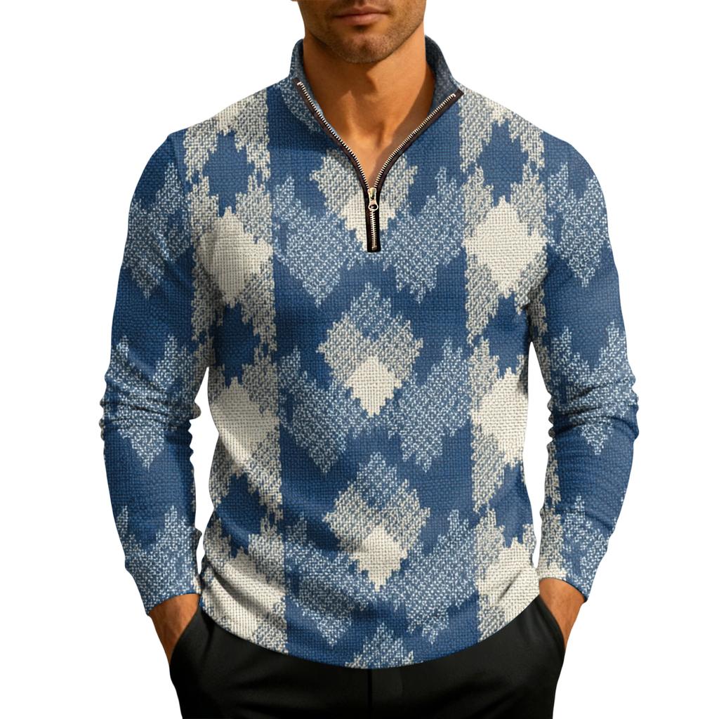 Men's Knit Quarter-Zip Stand Collar Pullover