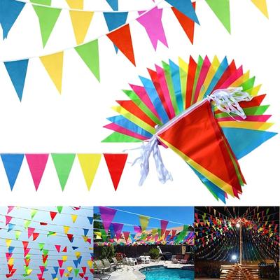 Bandeirinhas Triangulares Coloridas, Decorações Festivas Coloridas para Exterior, Bandeiras Vermelhas de Aviso para Canteiro de Obras, Decorações para Festa de Casamento