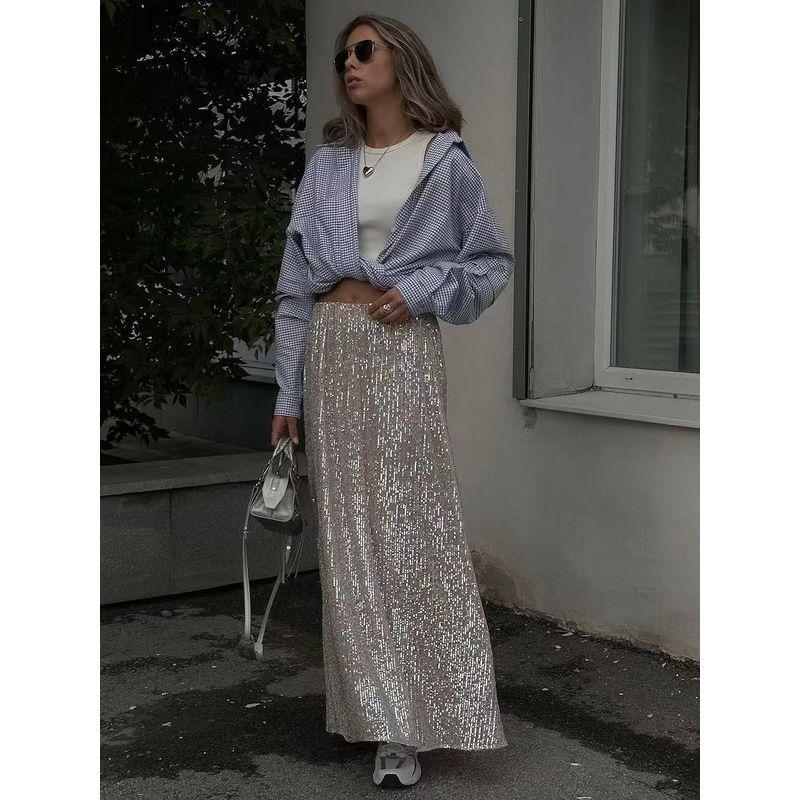 

Fashion New Arrival Street Sexy Sexy Sequin Skirt Sexy Slim Fitting Sequin Skirt Silver L