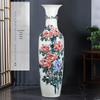 1.4m Hand-Painted Ceramic Floor Vase with 'Flower Blooms In Prosperity' Design and Base