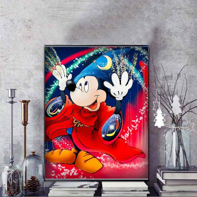 Disney Diamond Painting 5D Magician Mickey Mouse Illustration DIY Gift Suitable for Living Room Bedroom Office and Home Décor
