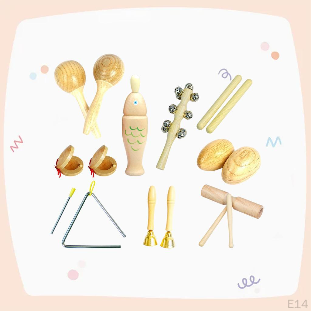 5 Pieces Musical Instruments Set Educational Toy Wooden Percussion Creative Natural Wood