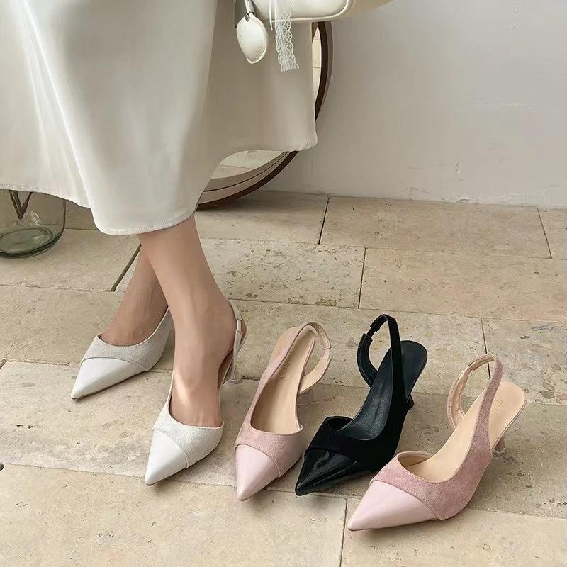 Women's Shoes 2025 Summer New Buckle Strap Pointed Toe Stiletto Women's Sandals Elegant Solid Dress Sandals Women