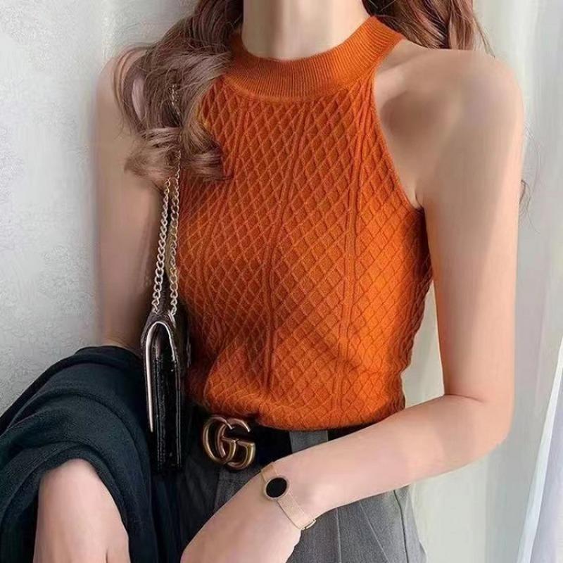 Autumn and Winter Fashion Halter Neck Knitted Halter Women's Sleeveless Slimming Base Shirt Core Yarn Skin-friendly Vest