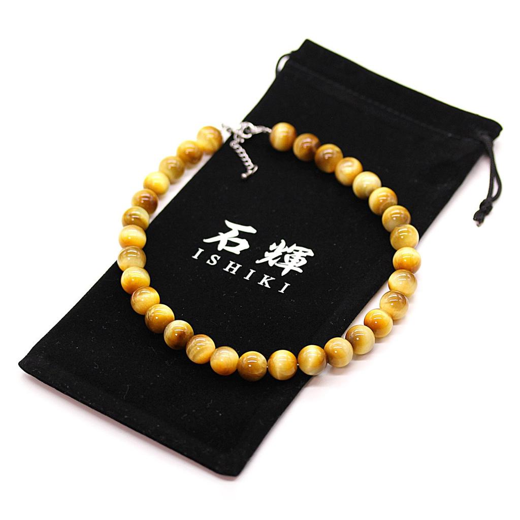 [Ishiki] 4A Natural Stone Golden Tiger Eye Prayer Bead Necklace 12mm - A power stone that attracts wealth and career success! [n168]