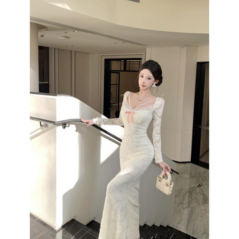 Celebrity Temperament French High-end Dress Dress Sexy Pure Lust Spice Girl Lace Fishtail Hip Dress Women