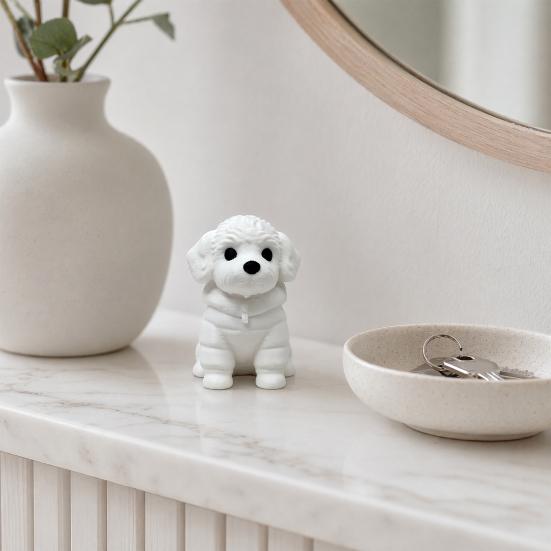 3D-gedruckte sitzende Hundefigur, Mini-Hundestatue in Weiß für Schreibtischdekoration, Modernes Tierform-Ornament für Zuhause, Büro, Bücherregal