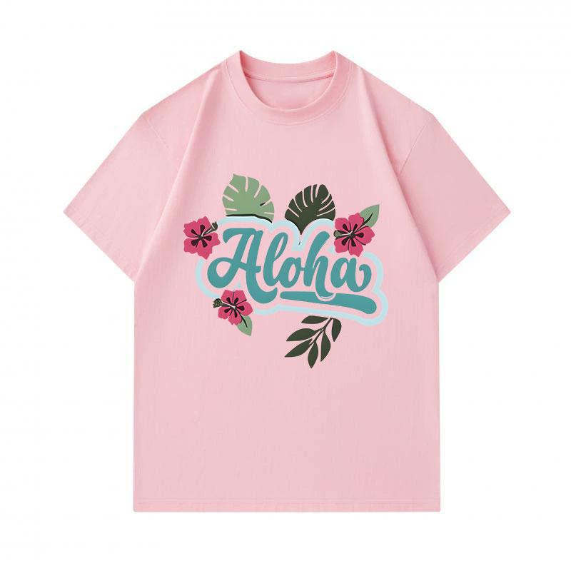 Men's 100% Cotton Crew Neck Short Sleeve T-Shirt, Casual Aloha Tropical Hibiscus Monstera Leaf Print Lightweight Summer Tee for Daily Casual Wear