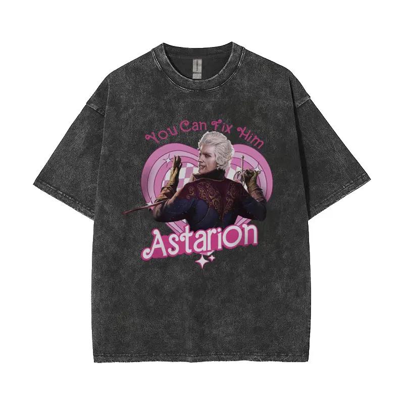 Summer Retro Water Wash Vintage T-shirt Men's and Women's Casual Loose High Street T-shirt trendyTop Graphic T Shirts