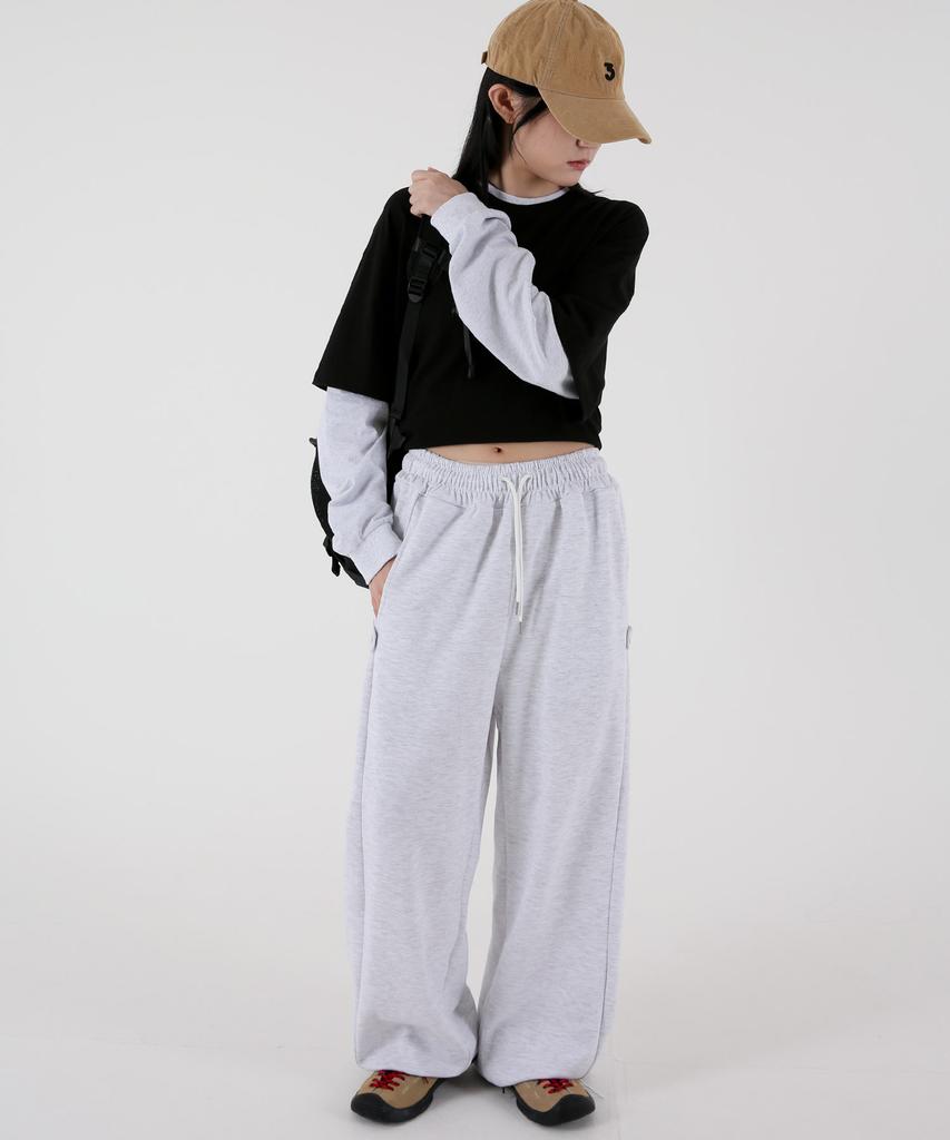 UMM Women'S Snap Button Wide Balloon Sweatpants White Melange
