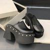 Black Solid Platform Rivets Women Slippers Design Thick Bottom High Heels Shoes Summer Party Dress Zapatos Mujer