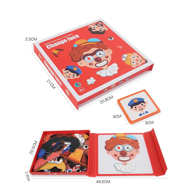 Wooden Jigsaw Magnetic Blocks Puzzle Book Board with Cards Face Change Clothing Change Marine Life Kids 3D Puzzle Toys Gifts