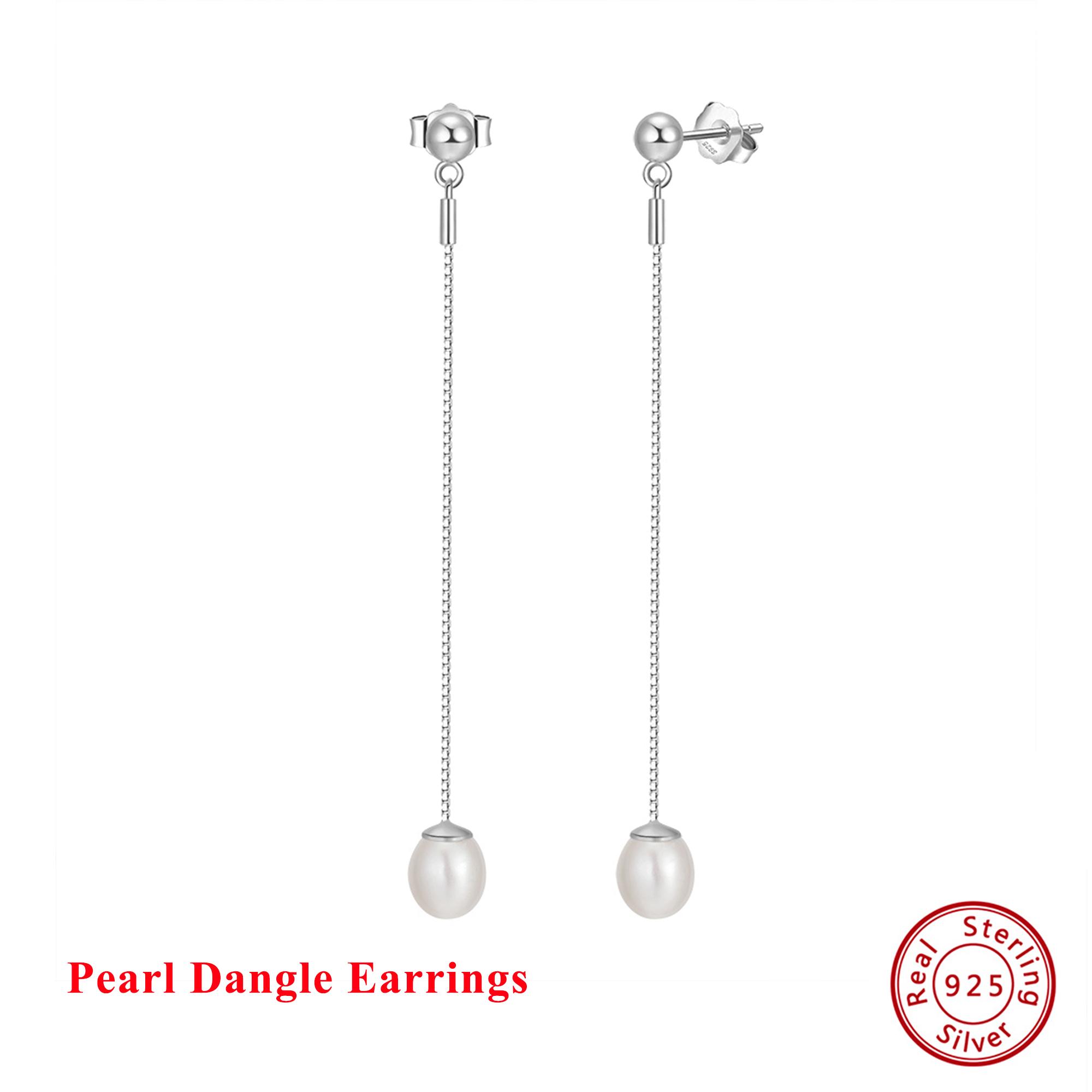 

Effie Queen Round Freshwater Pearl Dangle Earring 925 Sterling Silver Chain Long Tassel Earring Wedding Bridal Jewelry GPE21