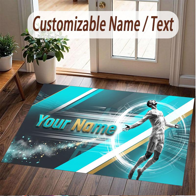 Custom Rug Cristiano Ronaldo Pattern Print Name Text Soft Non‑Slip Floor Carpet for Home Indoor Decoration