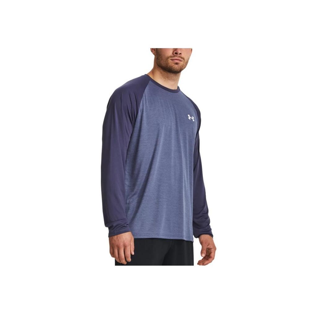 Under Armour Badge Crew Neck Fitted Long Sleeve T-Shirt Men Tops Purple 1327970-558