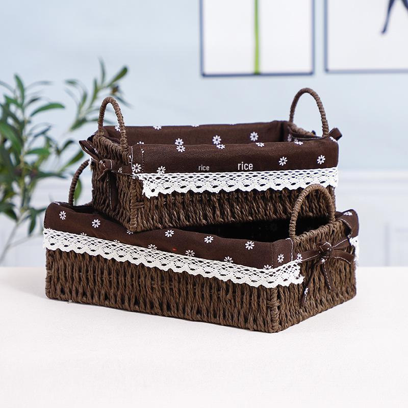 Woven Desktop Storage Basket for Cosmetics, Snacks, Keys, and Books