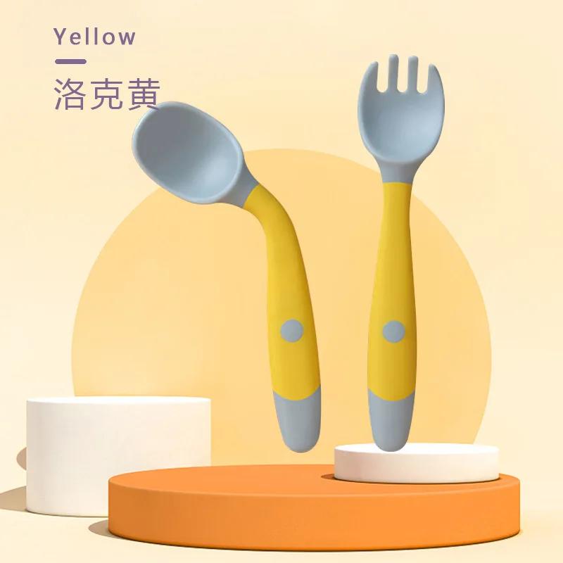 2pcs/set Silicone Spoon for Baby Utensils Set Auxiliary Food Toddler Learn To Eat Training Bendable Soft Fork Infant Tableware