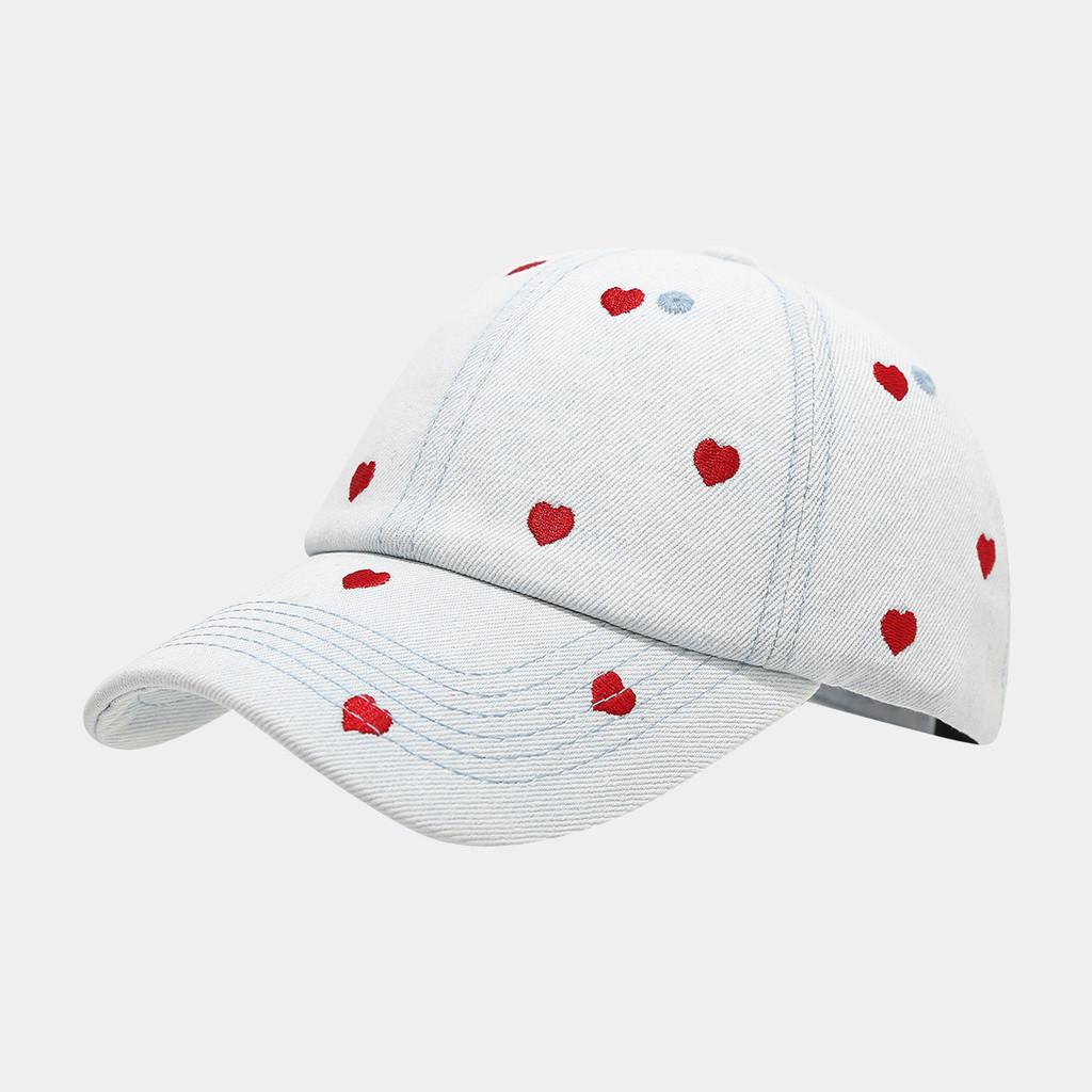 Love Heart Embroidered Denim Baseball Cap With Sun Protection For Casual Outdoor Wear