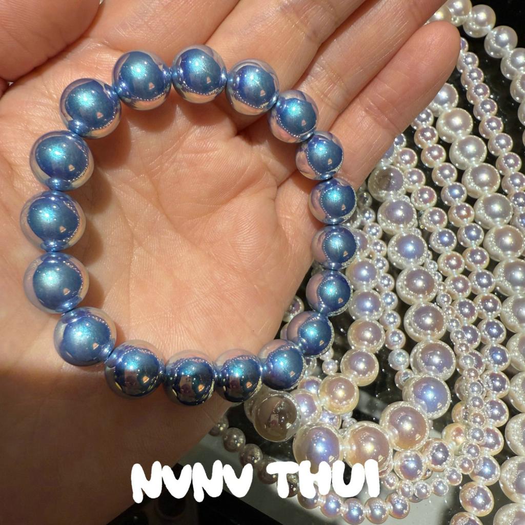 Blues Baroque, Silver Blue Rose Pearl Necklace, Comparable To Japanese Seawater Pearls Old Money Collarbone Chain, Bracelet