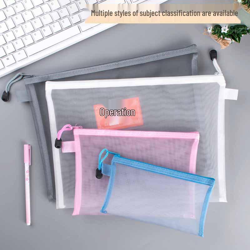 Transparent Mesh Zipper Bag for Makeup, Toys, Building Blocks, Documents, and School Supplies