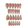 Almond Shape French Tip Press On Nails with Gold Edge & Bow, Elegant Daily False Nails