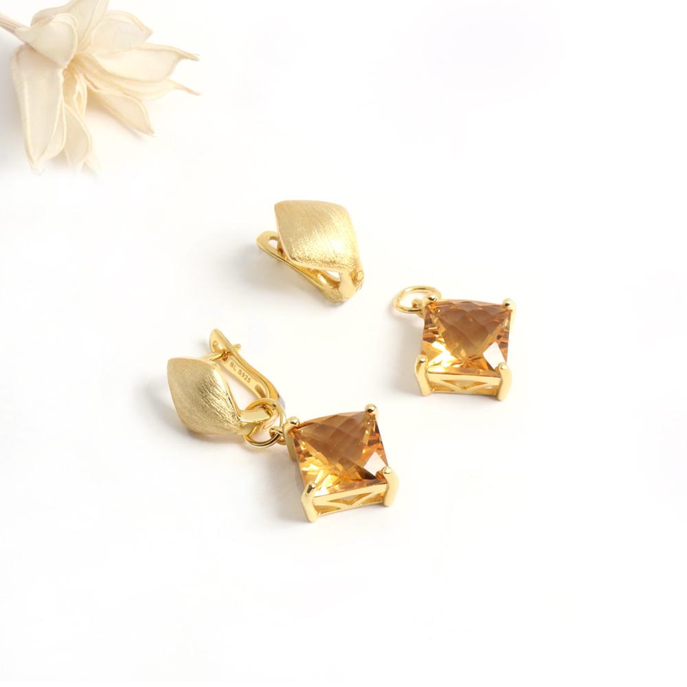 Matte design yellow 925 sterling silver vintage earrings natural Citrine gemstone fine jewelry for women's anniversary gift