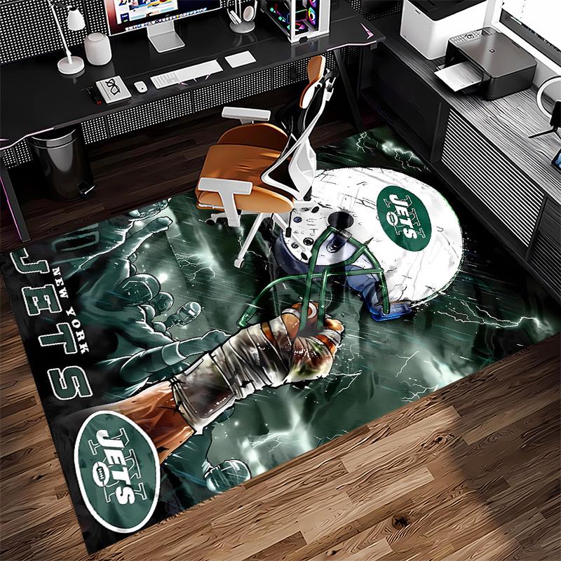 New York Jets logo Print Area Rug - Soft, Washable Non-Slip Indoor Mat for Office Chairs, Living Room, Home Office Decorative Rug
