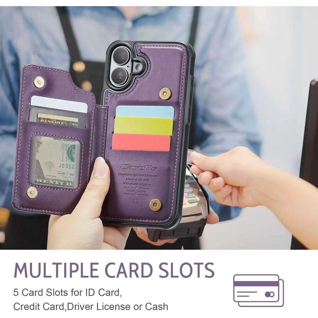 IPhone Wallet Protective Case with Card Holder, RFID Shielding, Men's and Women's Shock-absorbing Leather Bracket, Durable Protective Phone Case