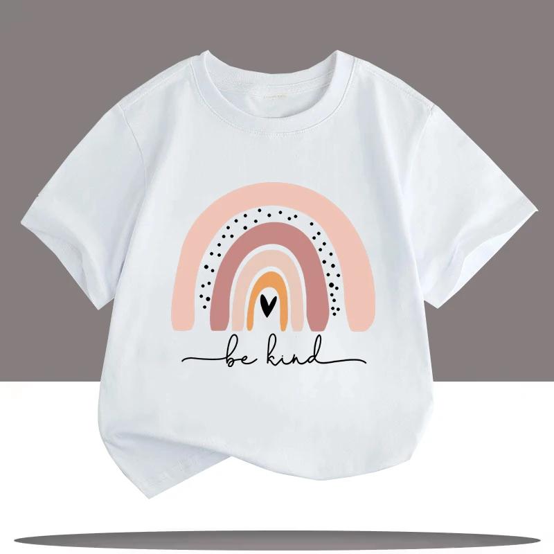 Cartoon Rainbow Print Children Tshirt Summer Girls Boys Casual Tops Cute Colorful Funny Kids ONeck Short Sleeve Tshirt