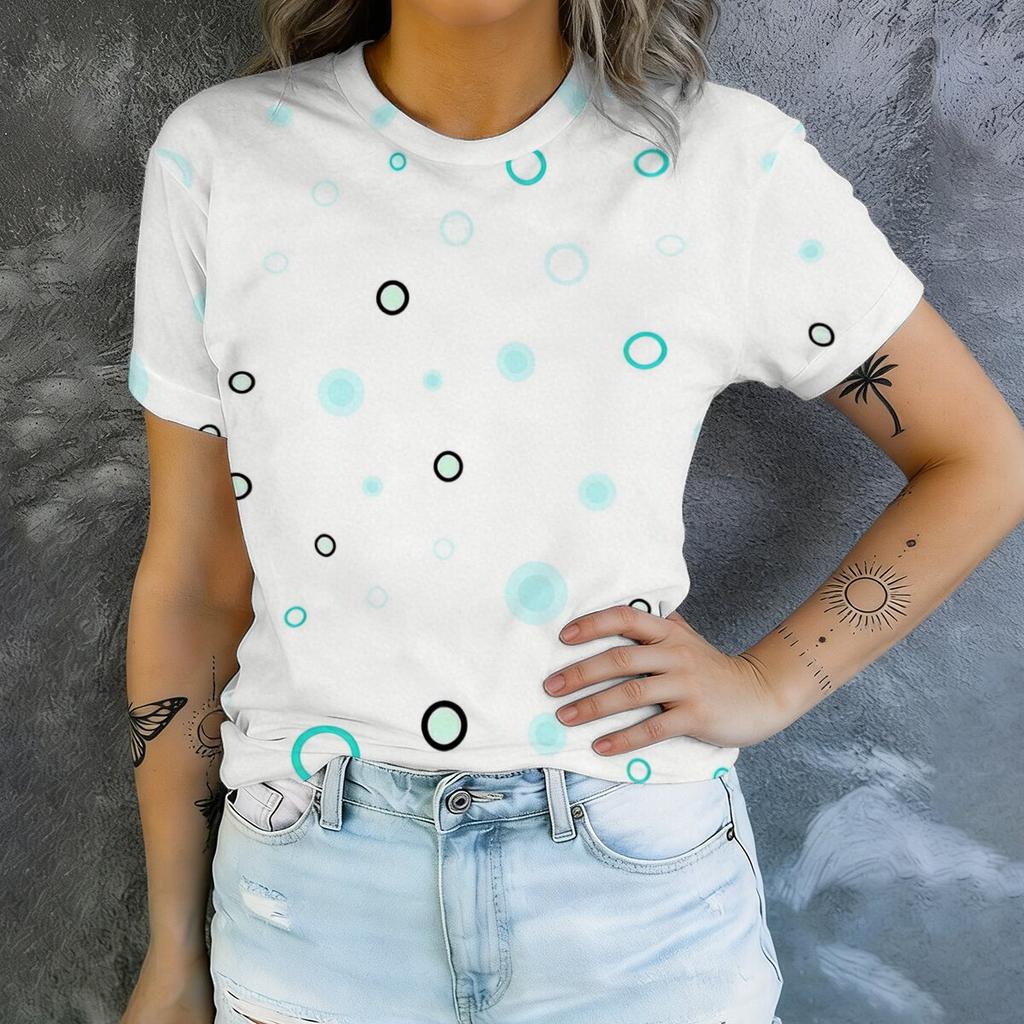 Simple and personalized circle printed short sleeved round neck T-shirt for women's summer casual fashion versatile daily top