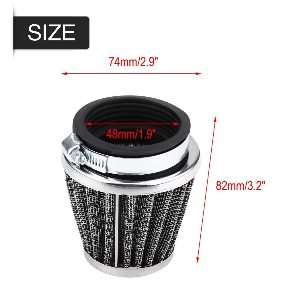 Qiilu Power Filter Air Intake Filter for Honda Kawasaki Yamaha (48MM)