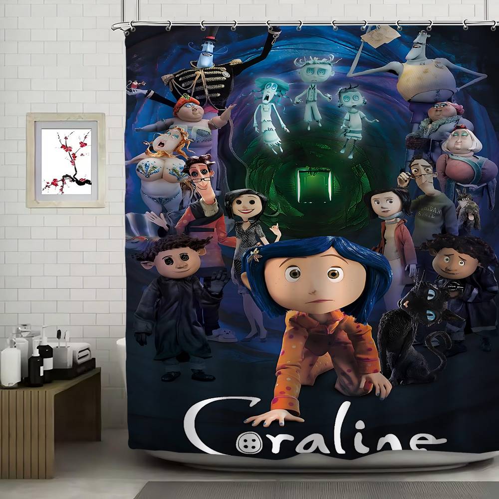 Cartoon Coraline Bathroom Curtain Classic Anime Fabric Shower Curtain With 12 Hooks Waterproof Bathroom Decor