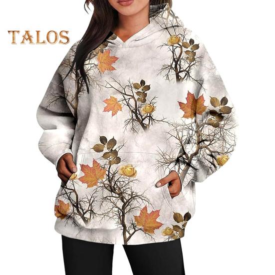 Женская толстовка с капюшоном и большим передним карманом камуфляжный принт в виде кленового листа свободный спортивный топ с капюшоном повседневный стиль спортивная одежда для путешествий и активного отдыха L D 1795₽