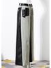 Women's Retro Washed Straight-Leg Jeans with Leather Splice, Contrasting Colors - 2025 Spring Street Style.