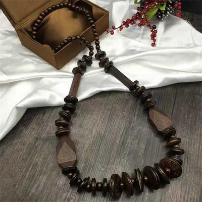 Retro Long Wood Middle Ancient Style Bohemian Necklace Anti-Allergy Pullover Necklace Beach