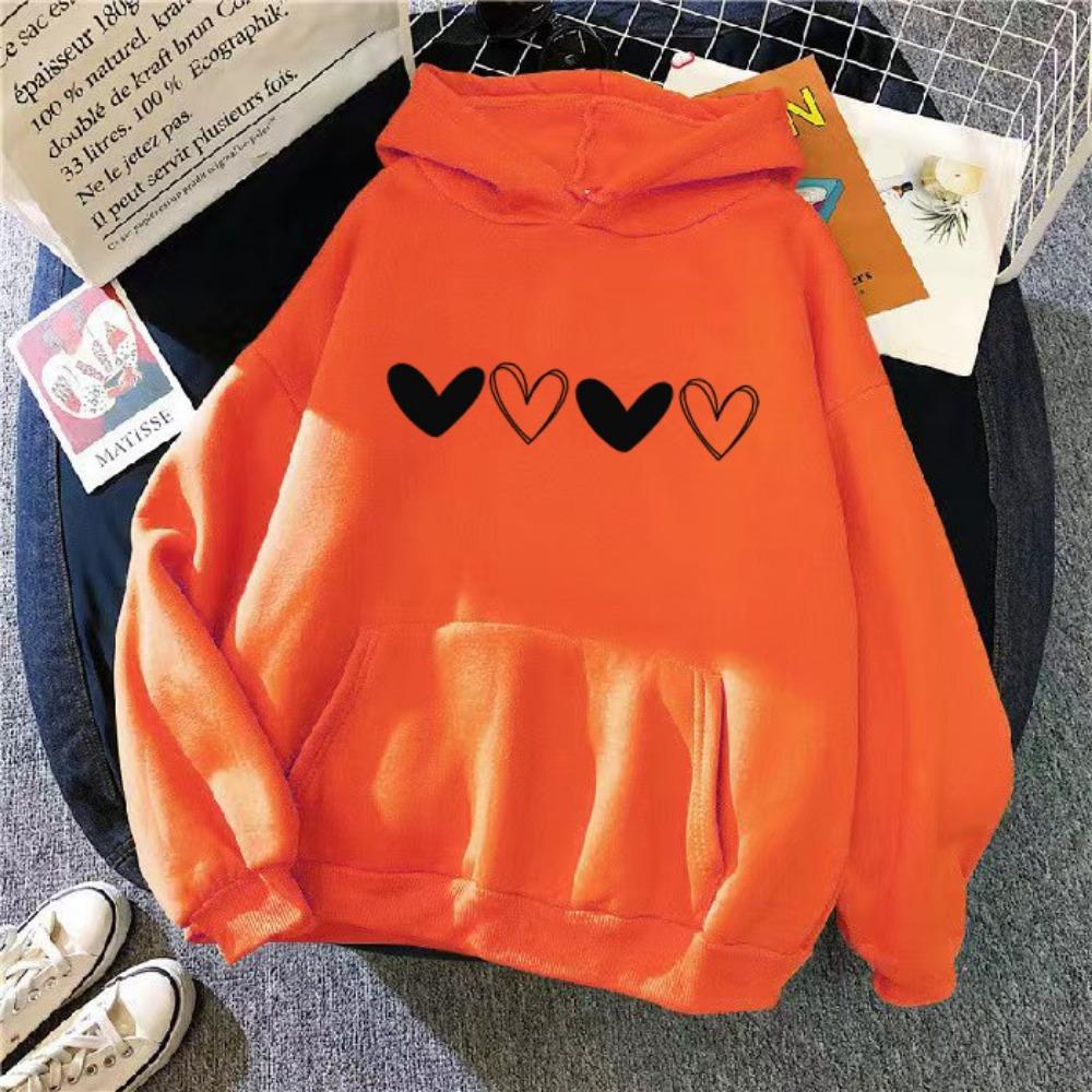 Casual style new women's love printing style pattern hooded sweater jacket 2025 autumn and winter