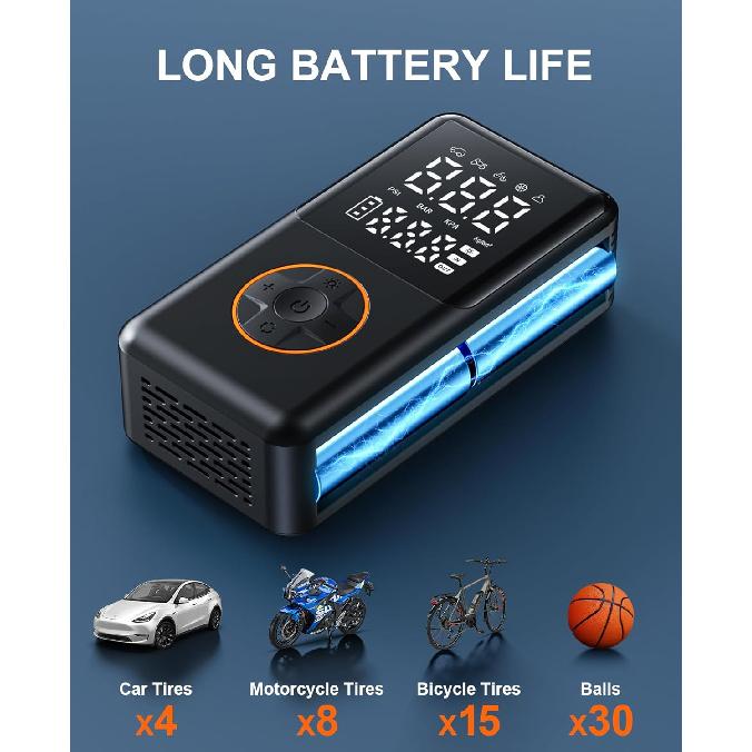Tire Inflator Portable Air Compressor - 150PSI Electric Bike Pump, Auto Shut Off & Digital Pressure Gauge, Cordless Air Pump for Car Tires,