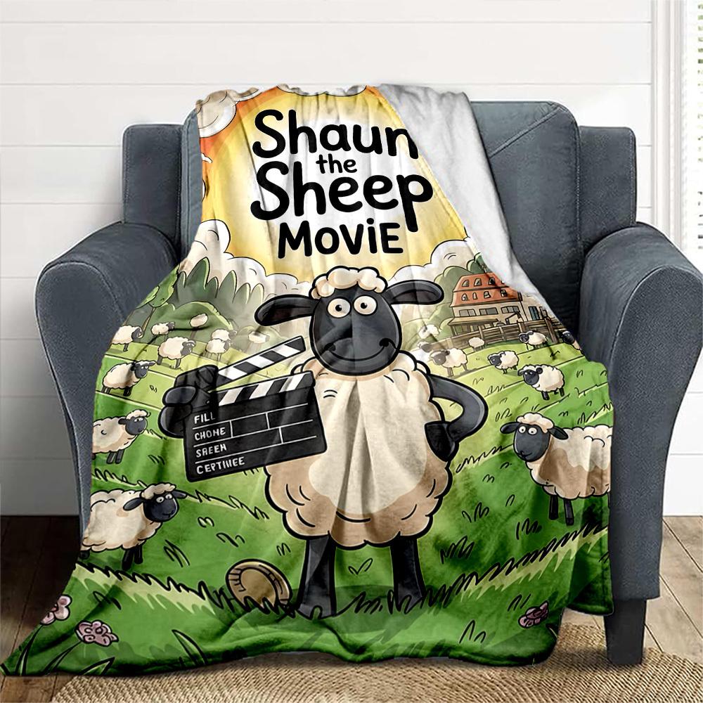 1pc Sheep Shaun Outdoor Blanket Lightweight Flannel, Soft & Warm, All-Season Use for Sofa, Outdoor, Camping, Living Room, Office081