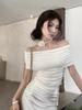 French Off Shoulder Short Sleeved T-shirt Female Summer New Pure Style Slim Elastic Short Blouse Korean Fashion Casual Tops Ins